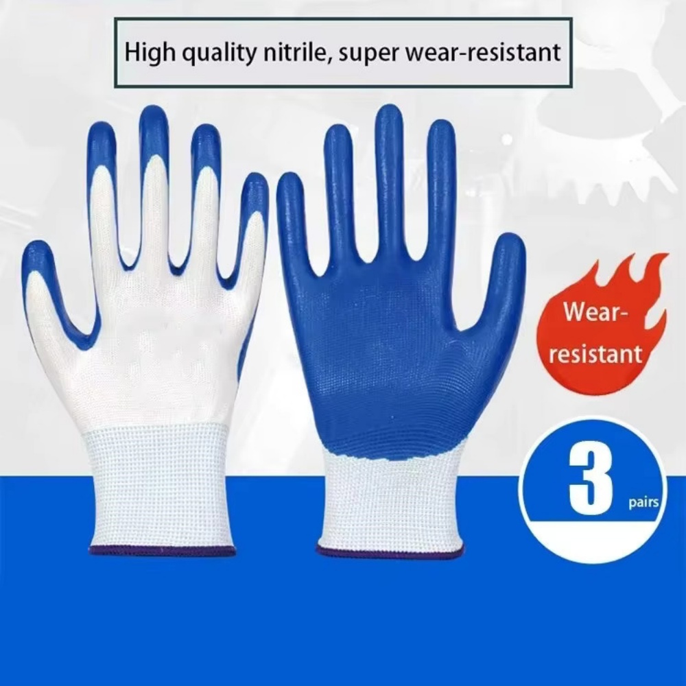 3 Pairs Of Non-slip Wear-resis - Nitrile Mechanic Glove ulasan dan harga